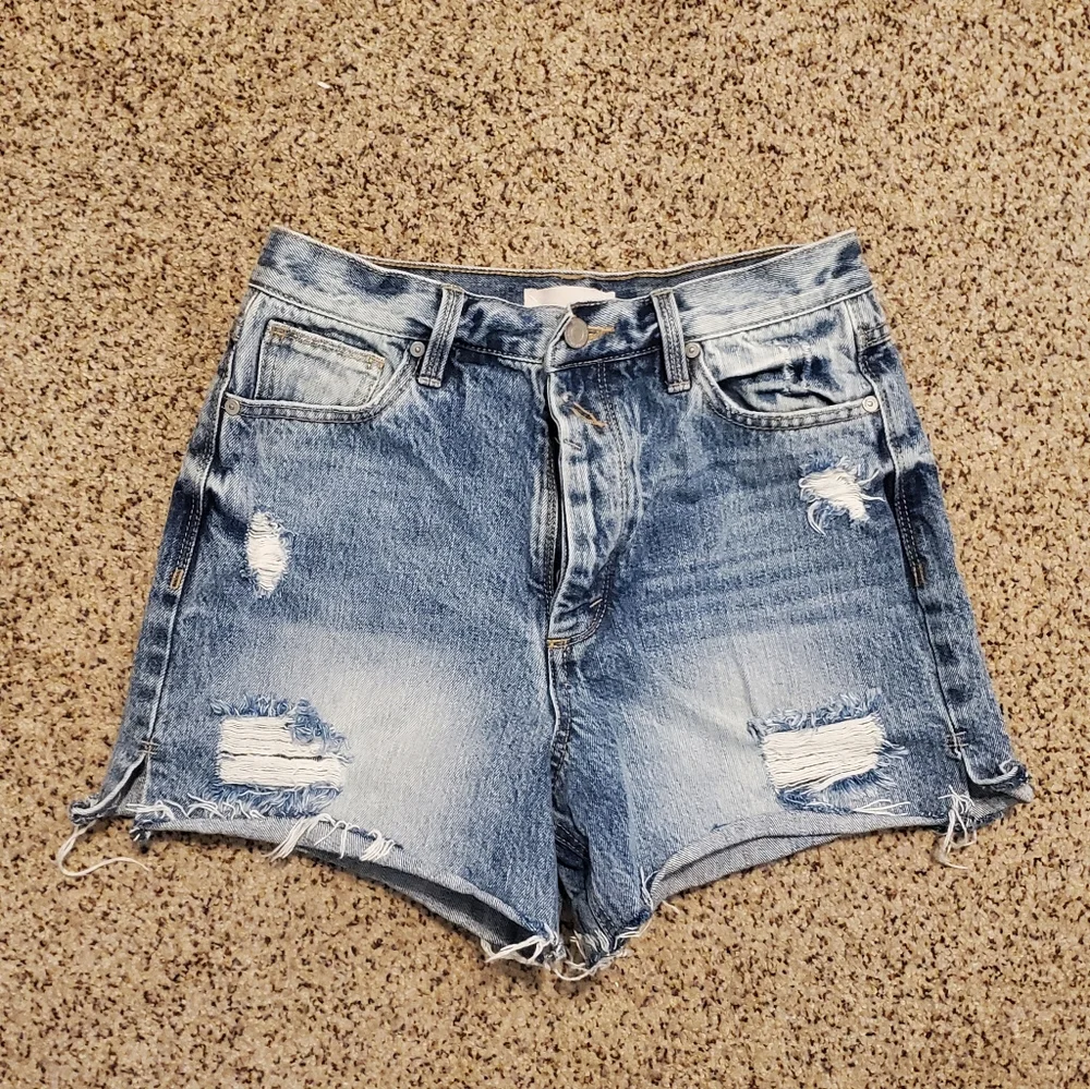 Habitual High-Waisted Button Fly Distressed Jean Shorts
